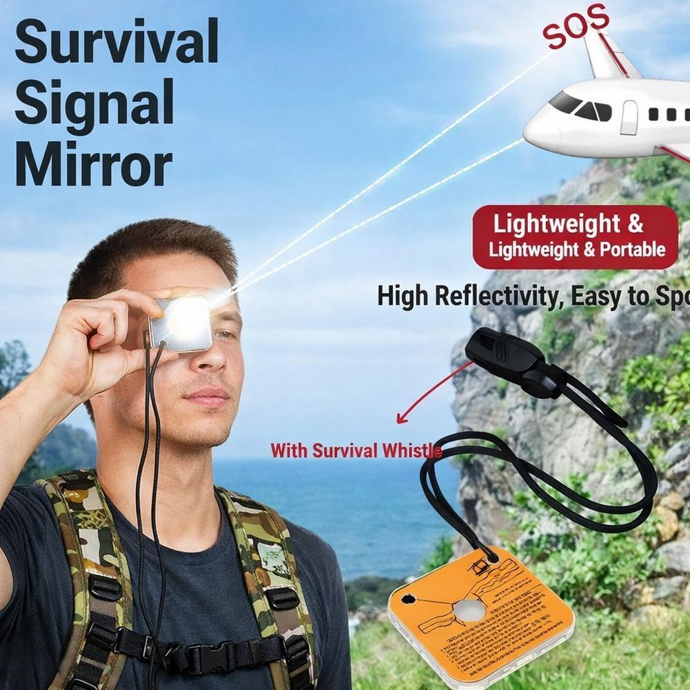 Signal Mirror Rescue - Survival Signal Mirror with Whistle Emergency